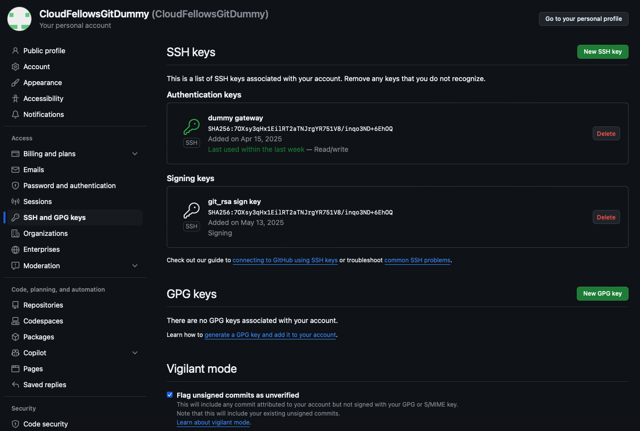 Verified and signed Commit on GitHub