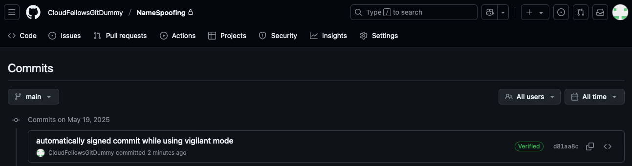 Verified and signed Commit on GitHub